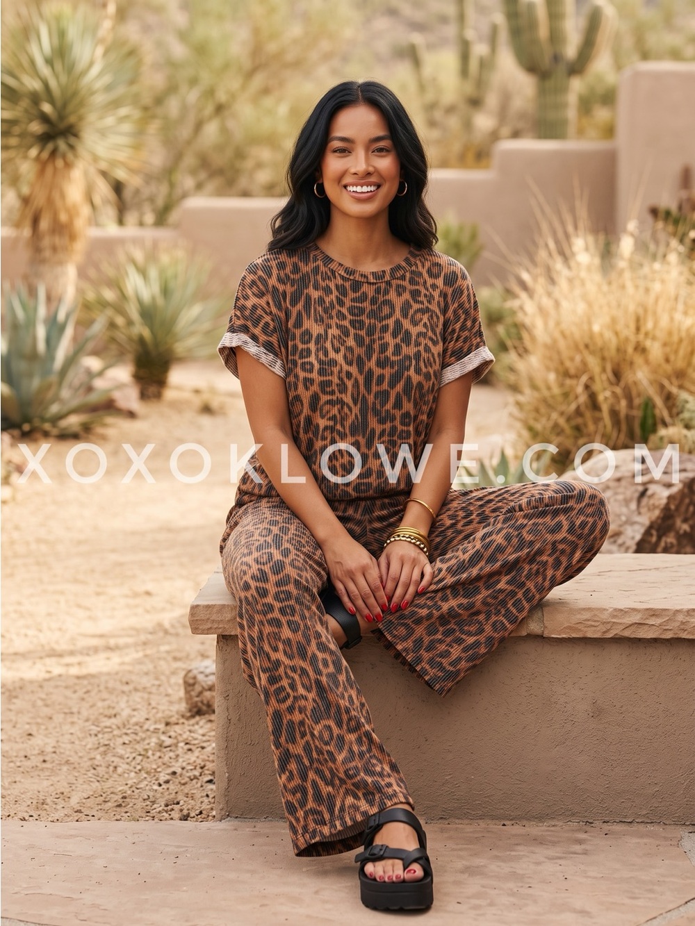Cheetah Print Wide Leg 2 Piece Matching Pants Set | Animal Print Lounge - Picture 9 of 10